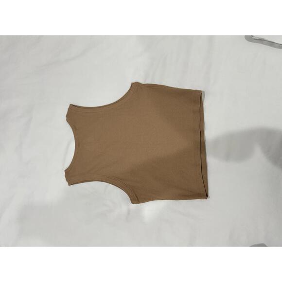 NWOT Brown High Neck Ribbed Cotton Cropped Tank Top- Size Medium - Picture 2 of 7